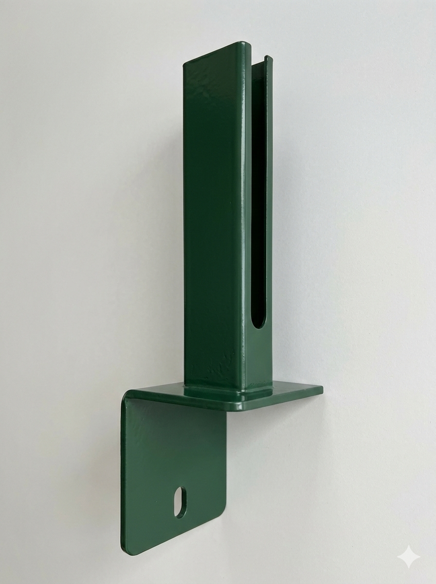 RAL 6005 Pfostenträger aus Metall für Zaunanlage, grün, zur Befestigung – MY-Zaunsysteme